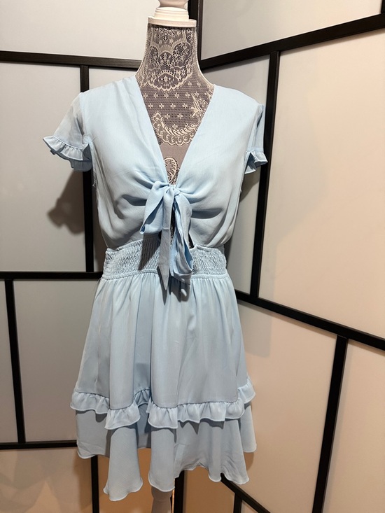 PrettyGarden Dresses & Skirts - Light Blue Tie-Front Mini Dress with Smocked Waist